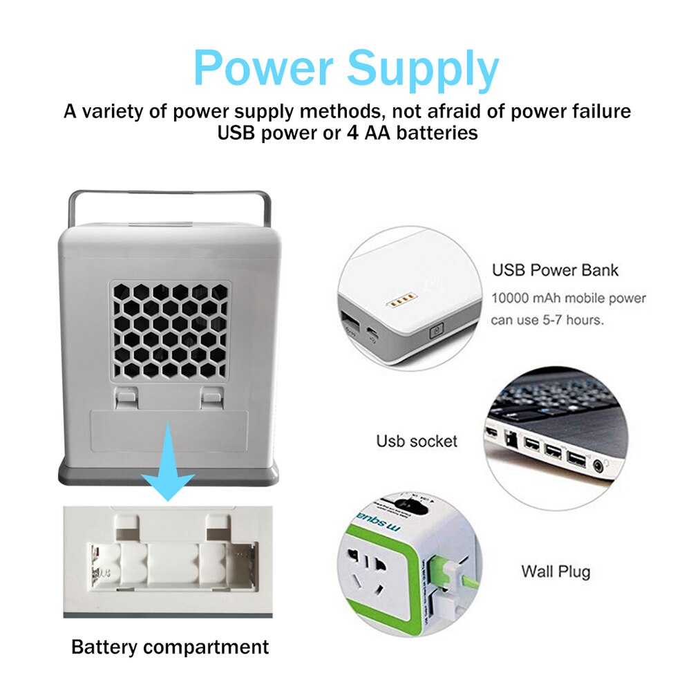 Climatiseur portatif Rechargeable de climatisation d'usb Mini ventilateur de refroidissement d'air d'affichage numérique de refroidisseur d'air pour la maison de bureau
