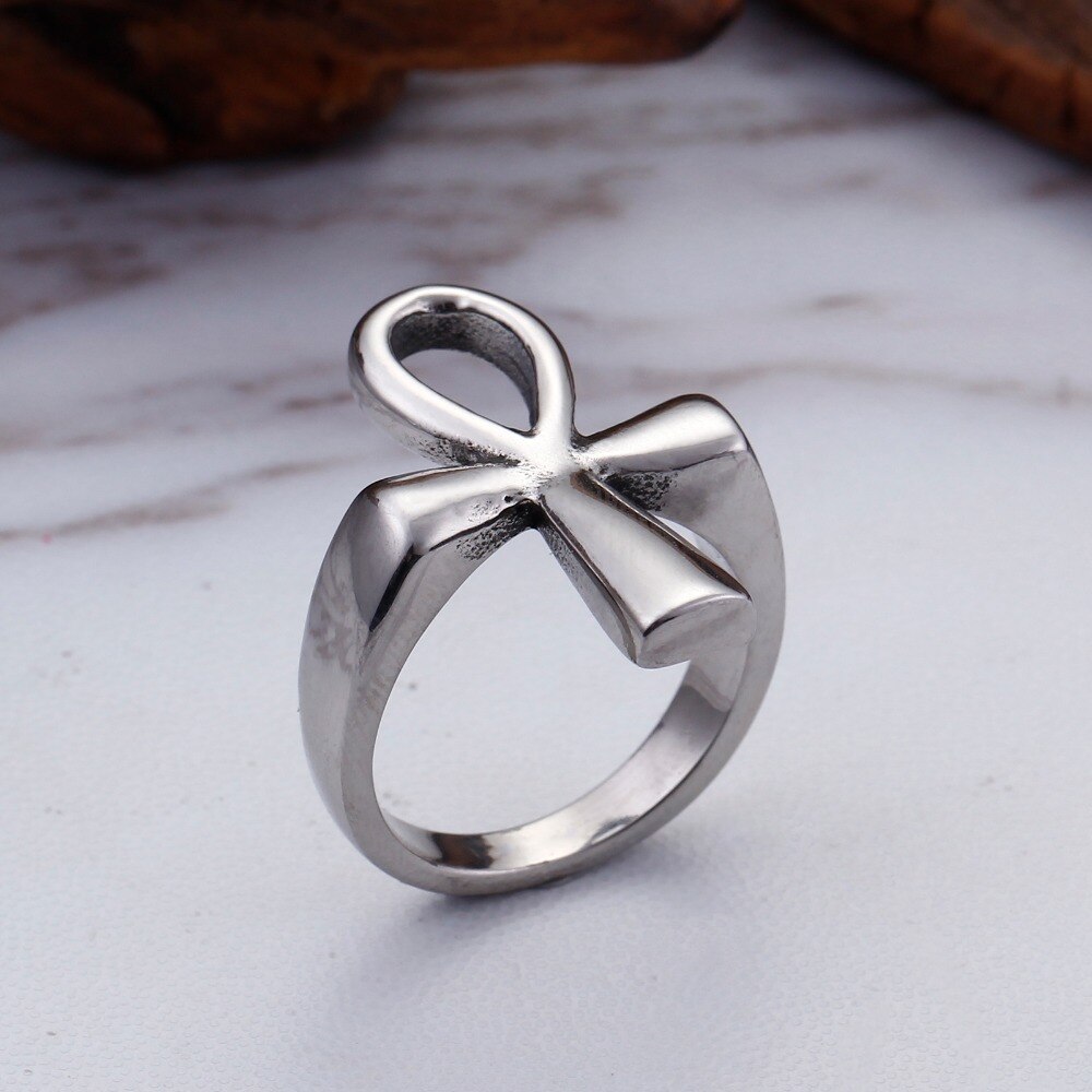 Haoyi Rvs Egypte Cruz Ring Symbool Van Leven Charms Vintage Geometrische Voor Mannen Vrouwen Sieraden Accessoires