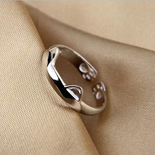 Zilver Kleur Kat Oor Vinger Ring Open Leuke Mode-sieraden Ring Voor Vrouwen Jong Meisje Kind Verstelbare Ring: SILVER