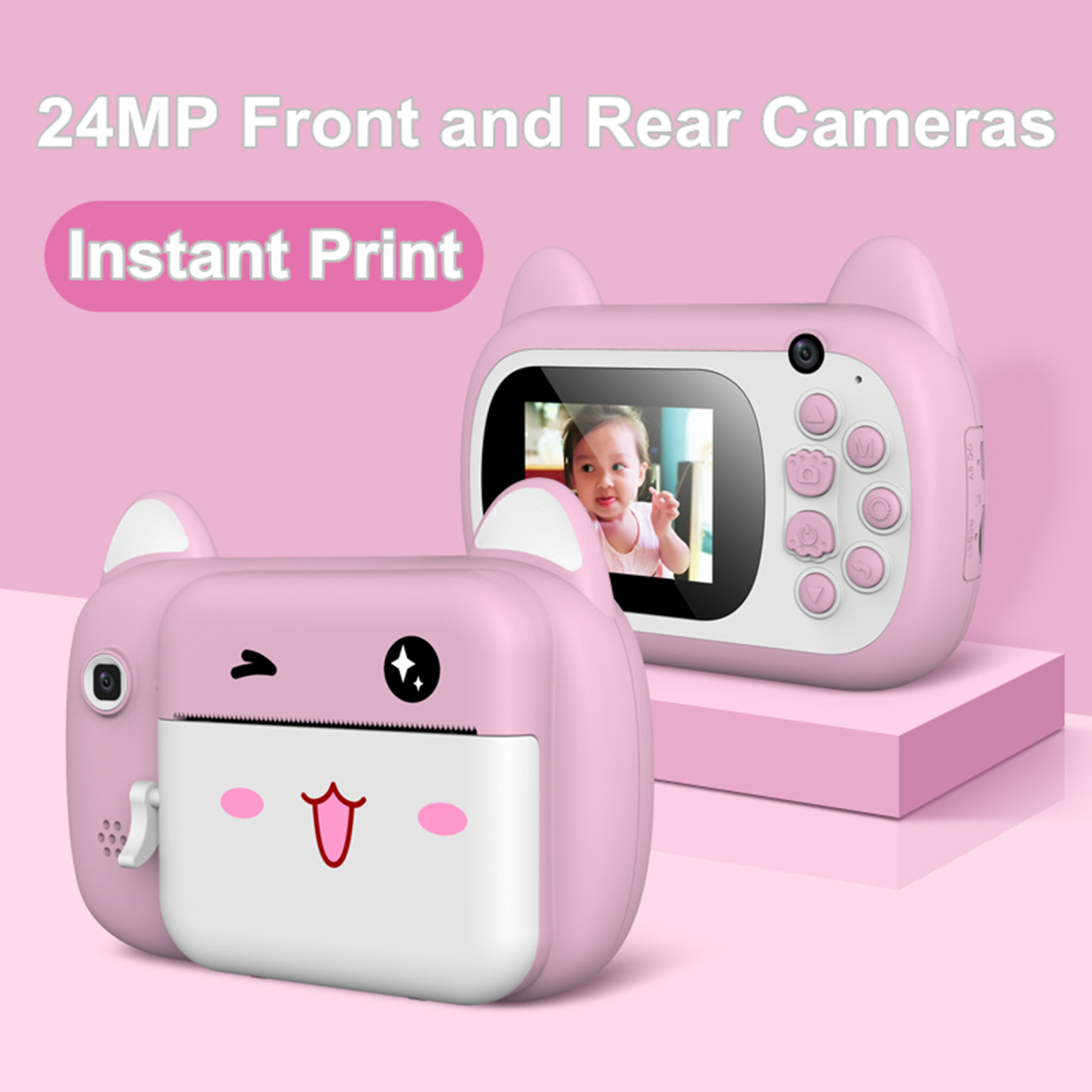 A7 Kids Camera 1080P Digital Instant Camera Photo Printer with 24Mp Dual Cameras 2.4inch Camera Print 32G TF Card for Children