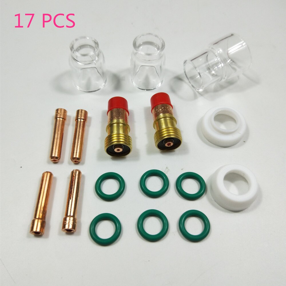 TIG Welding Torch Stubby Gas Lens Heat Resistant Glass Cup Kit For WP-17/18/26 2.4mm 3/32" O-rings semi-automatic welding: package 17pcs