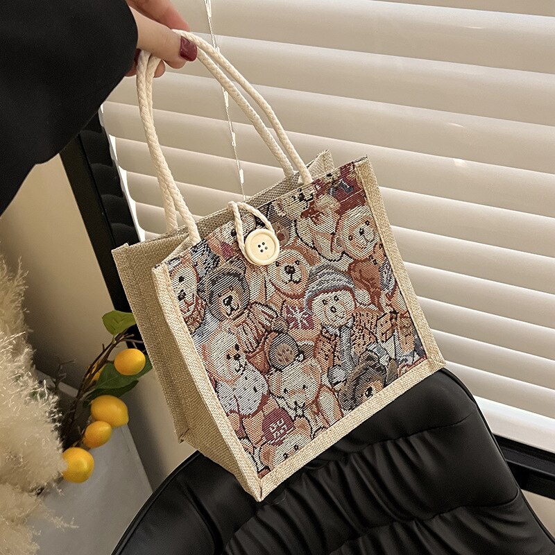 Borsa a tracolla da donna Kawaii orso borsa a tracolla con stampa su tela femminile studente di moda Shopping borsa portatile borsa da donna regali per ragazze