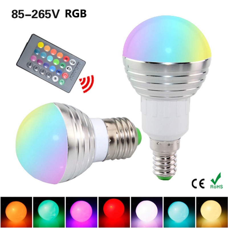 thumbnail interactive-video image 1 of E27 3W RGB LED Bulb With 16 Colors & Remote – Memory Function Spotlight 1 of 6