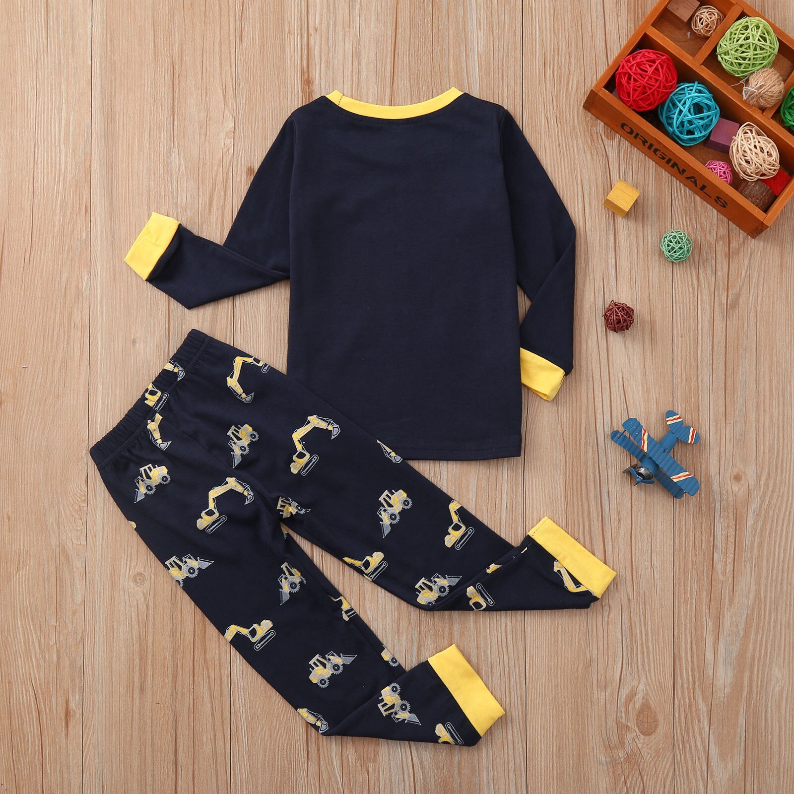 2-8T Kinderen Graafmachine Kleding Jongens Kids O-hals Jongens Lange Mouwen Katoen Blend Auto Gedrukt Tops + Broek pyjama Trui Outfit