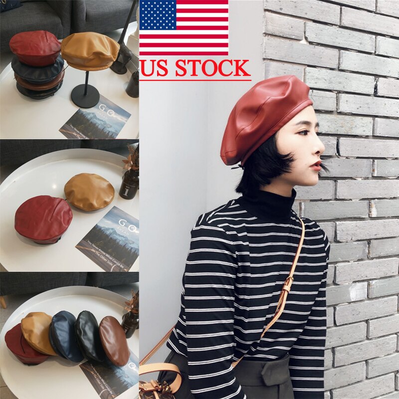 Moderna boina de cuero para mujer, gorros franceses a la , sombreros de pintor
