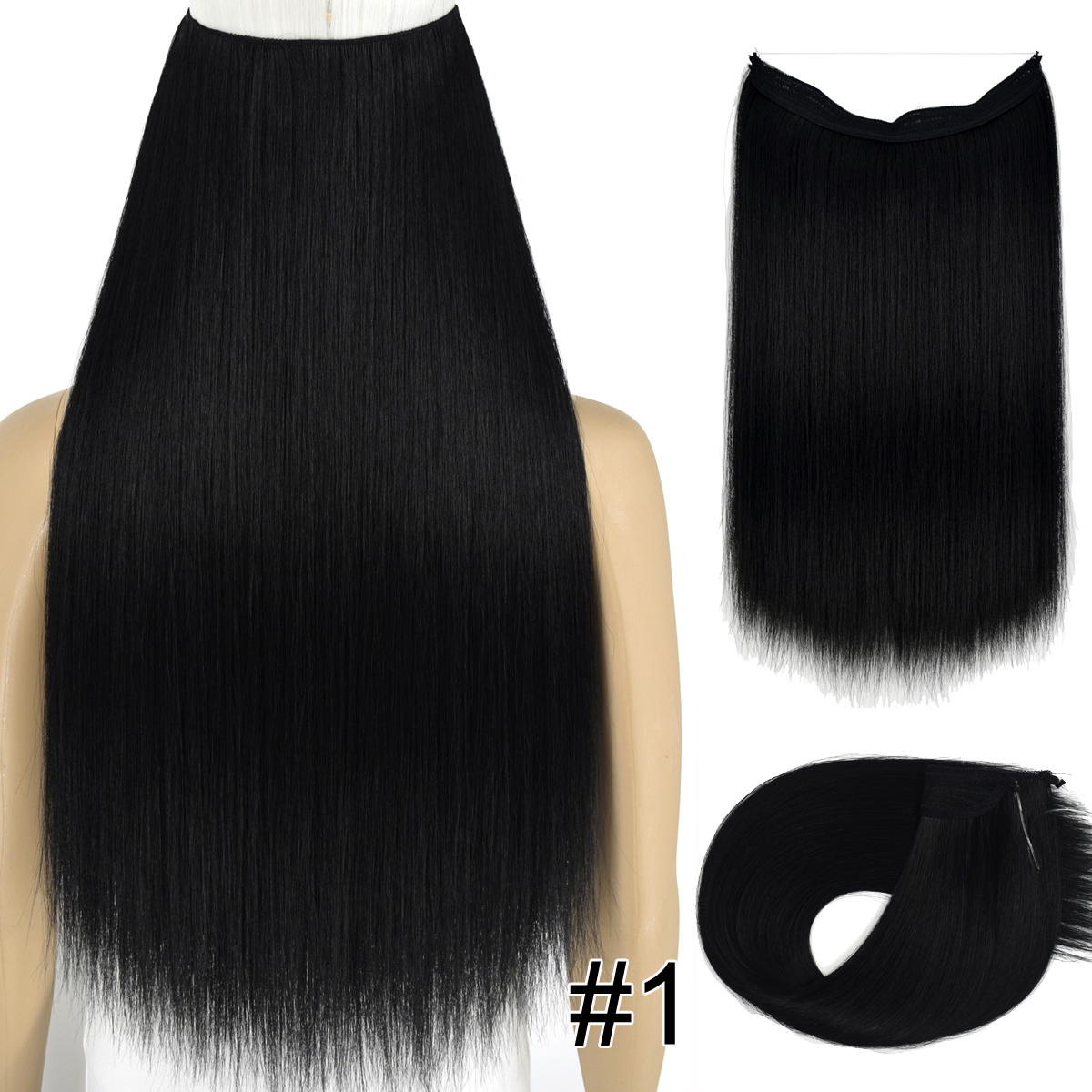 Topreety Halo Hair Extensions Onzichtbare Elastische Draad Verborgen Haarstukken Geen Clip Hittebestendige Synthetische Vezel TPYLS90: 1