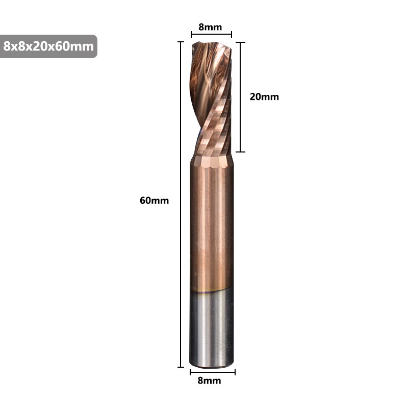 Xcan aluminium skærende endefræser 4 6 8mm skaft enkelt fløjte ticn coating cnc fræser hårdmetal fræser: 8 x 20