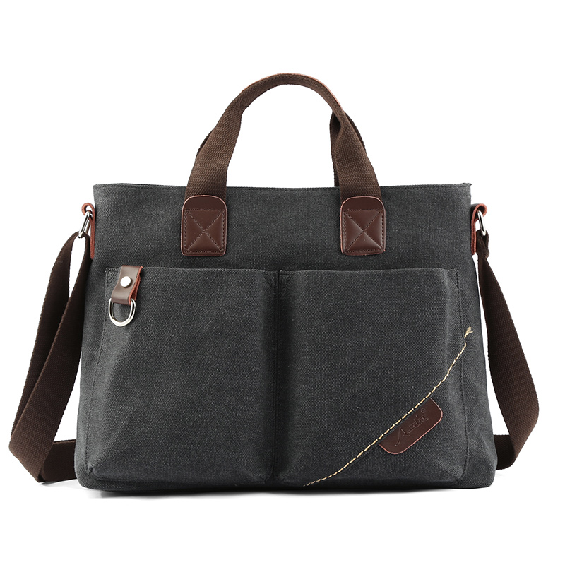 Scione Mannen Canvas Draagbare Handtas Business Casual Vintage Multifunctionele Schoudertas Leisure Handtas: Black