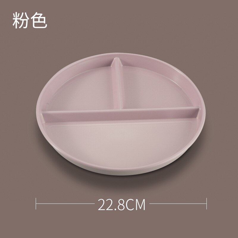 Round Plastic Dinner Plates Compartment Plate Cake Tray Fruit Snack Separete Bowl Quantitative Plate Food Dishes Kitchen Tool: Pink