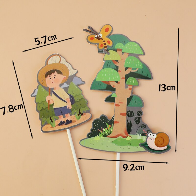 Boom Paddestoel Huis Bos Cake Toppers Voor Kid &#39;S Verjaardag Decoratie Jongen Vlinder Bloem Cupcake Toppers Verjaardag Broodjes: 2pc Tree sets