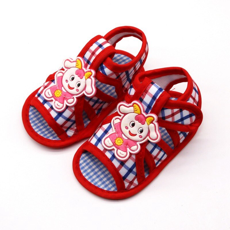 Baby sandalen cartoon dieren geruite baby katoenen sandalen casual schoenen zachte bodem baby peuter schoenen: Rood / 13