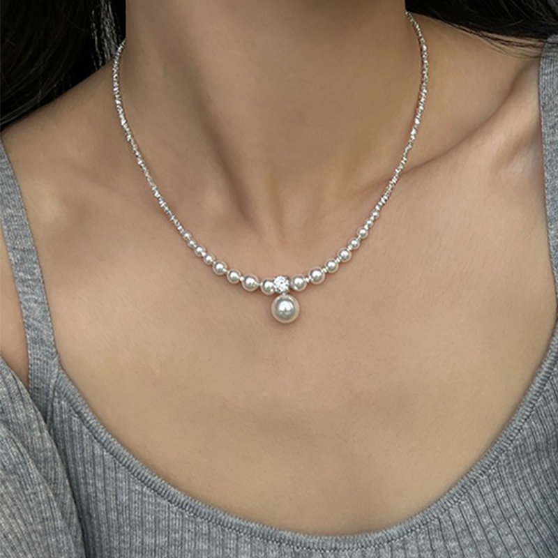 Foxanry 1 Stuk Zilveren Kleur Parel Kralen Ketting Voor Vrouwen Creatieve Elegante Sexy Mode Sleutelbeen Ketting Sieraden Accessoires