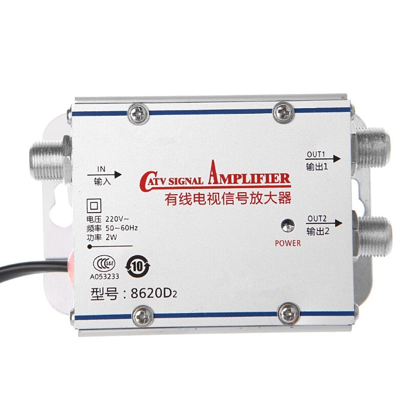 2 Way CATV VCR TV Antenna Signal Amplifier 220V 45-860MHz Booster Splitter