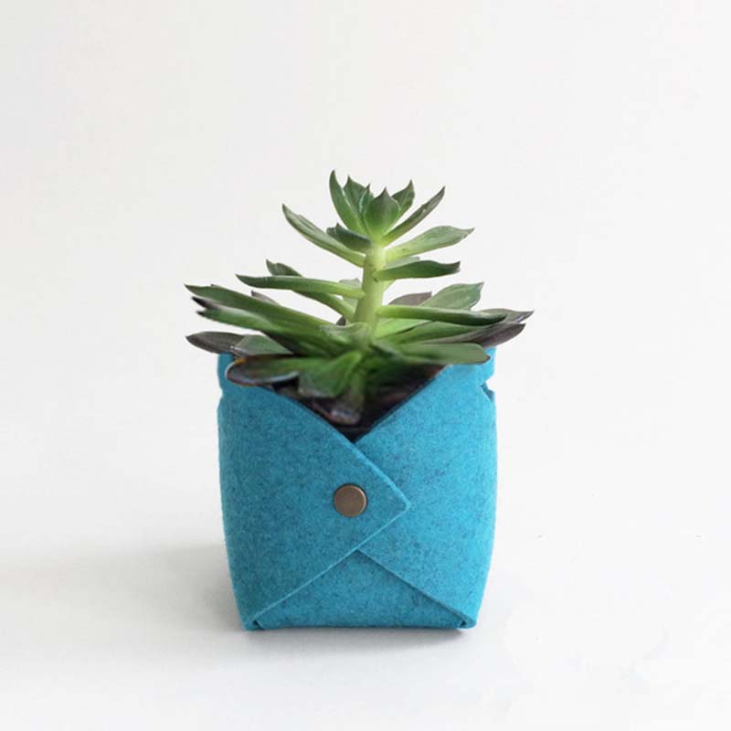 Macetas para flores de fieltro gris/caqui, Mini macetero para plantas crasas, maceta con letras impresas, reutilizable, bolsa de almacenamiento Casa, maceta de escritorio: Azul
