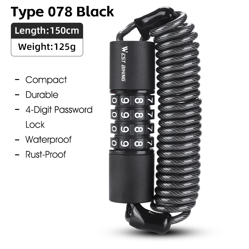 WEST BIKING-candado de seguridad portátil para bicicleta, candado con contraseña, cuerda para casco, candado de alambre de acero, candado de Zinc para mochila de bicicleta de montaña: Blanco