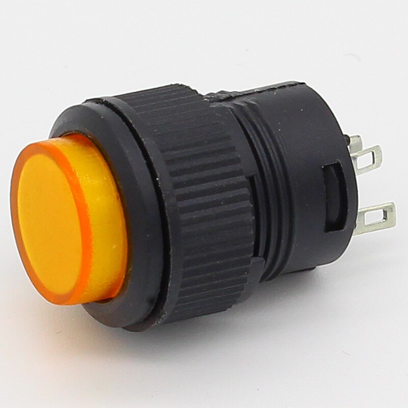 16mm Self-locking push button switch with LED ON-OFF: Yellow