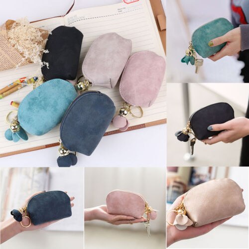 Mini portefeuille en cuir pour femmes, pochette, porte-monnaie, mignon, fleur pendentif, sac à main