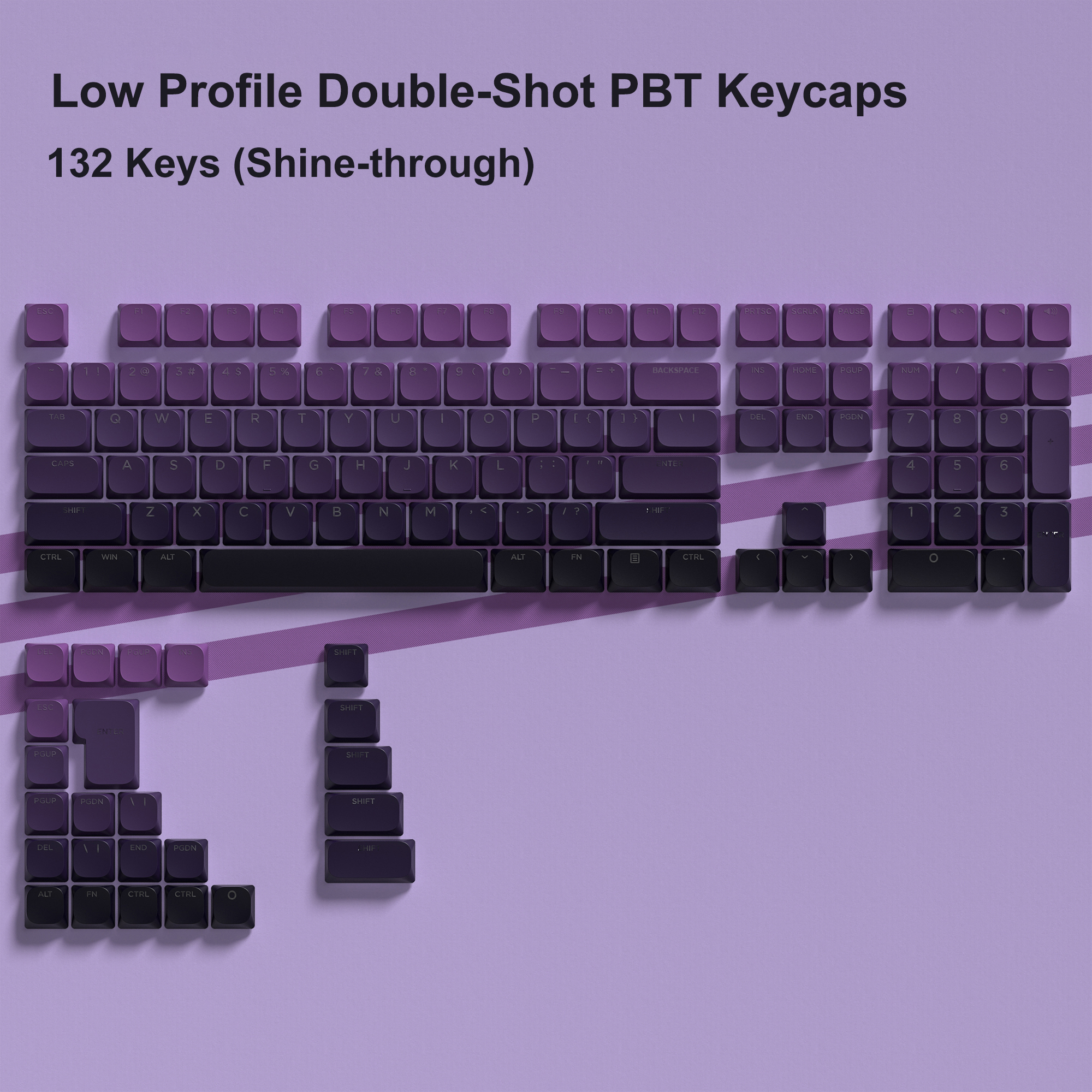 143 toetsen Low Profile PBT Keycaps Backlit Shine Through RGB Key cap voor 60% 61/87/104 Cherry Gateron MX Gamer mechanisch toetsenbord: Paars Rood