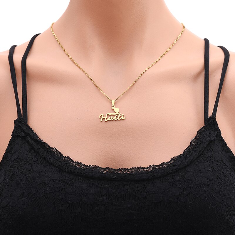 North America Small Size HAITI Map pendant Necklace Gold color Stainless steel country Map Women Jewerly