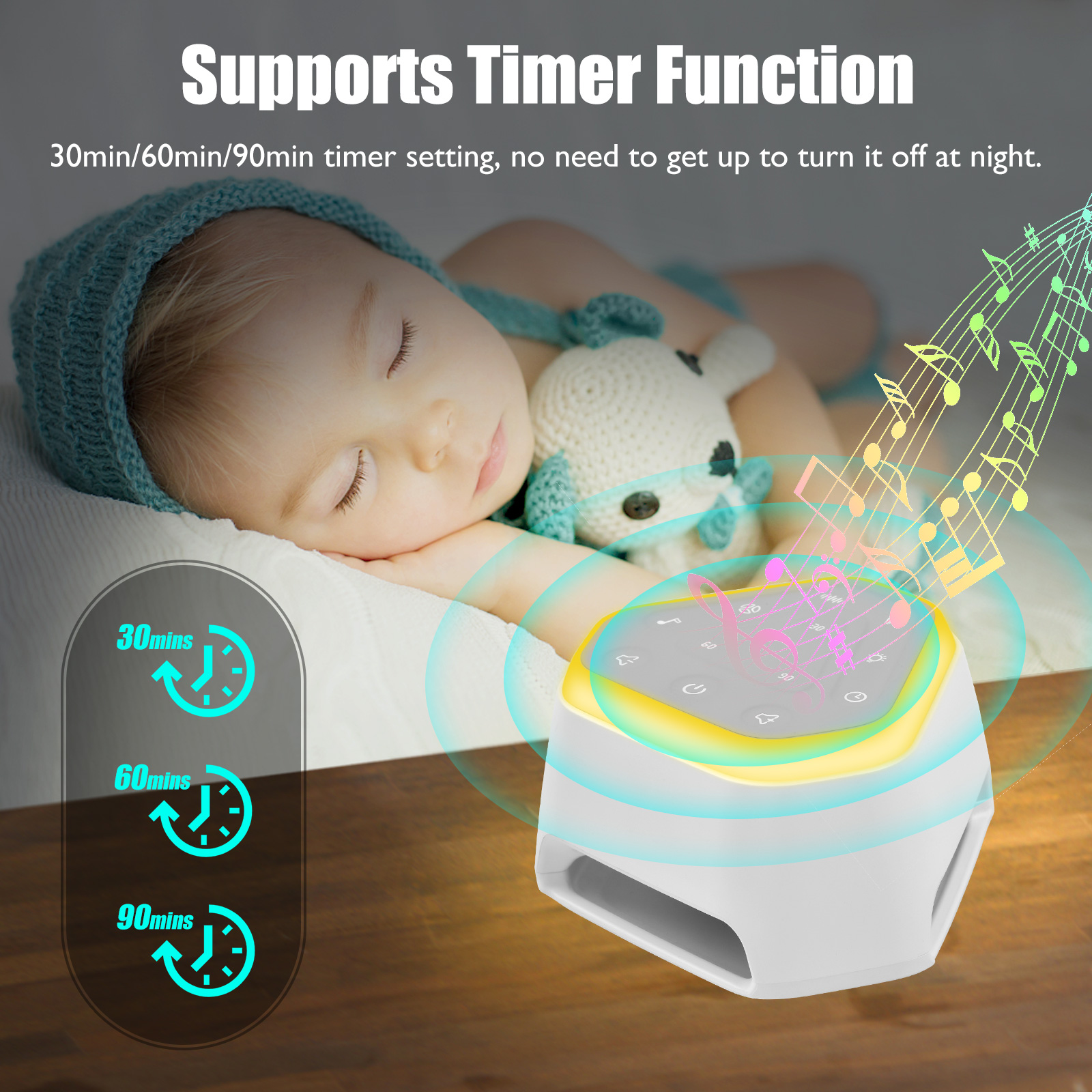 Desktop White Noise Machine Sleep Sound Machine 26 Soothing Sounds Timer Memory Function for Baby Kids Adults Sleeping Relaxing