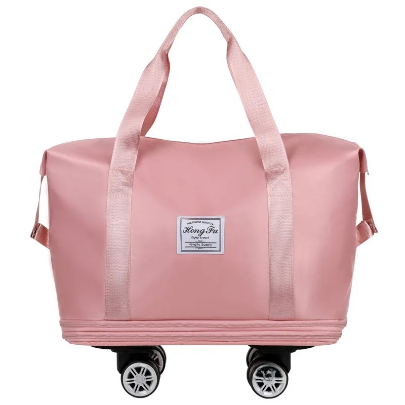 Handväska med stor kapacitet och hjul för ombordstigning, internationell handbagageväska, lätt, separerbar för vått och torrt material: Svart