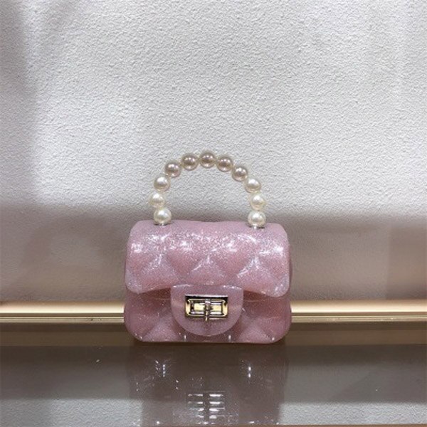 Mini bolso de gelatina con hebilla de perla para mujer, bolsa de Color sólido, portátil, a la , para verano,: pink