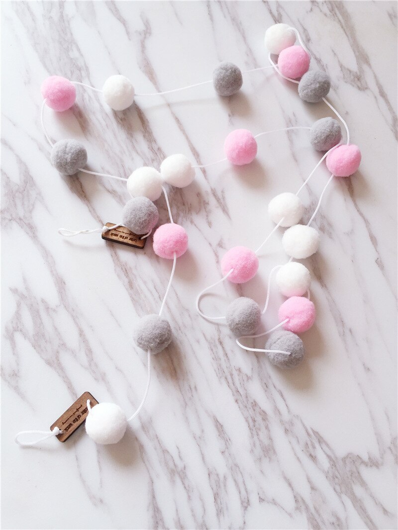 2M DIY-Bola de pelo de macarrón para decoración de habitación de bebé, Pancarta, protectores de cama, banderas de , decoración para habitación de niños y niñas: white gray pink