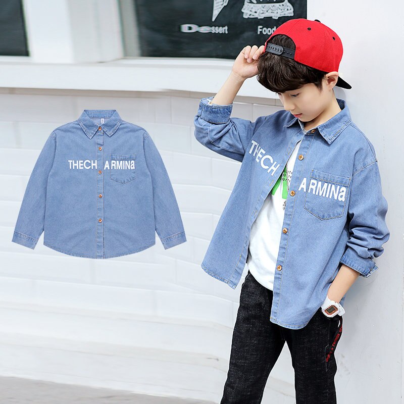 Camisas vaqueras 100% algodón para niños, camisas escolares de para niños, blusa vaquera de manga larga, chaqueta para niños adolescentes de 4 a 13 años