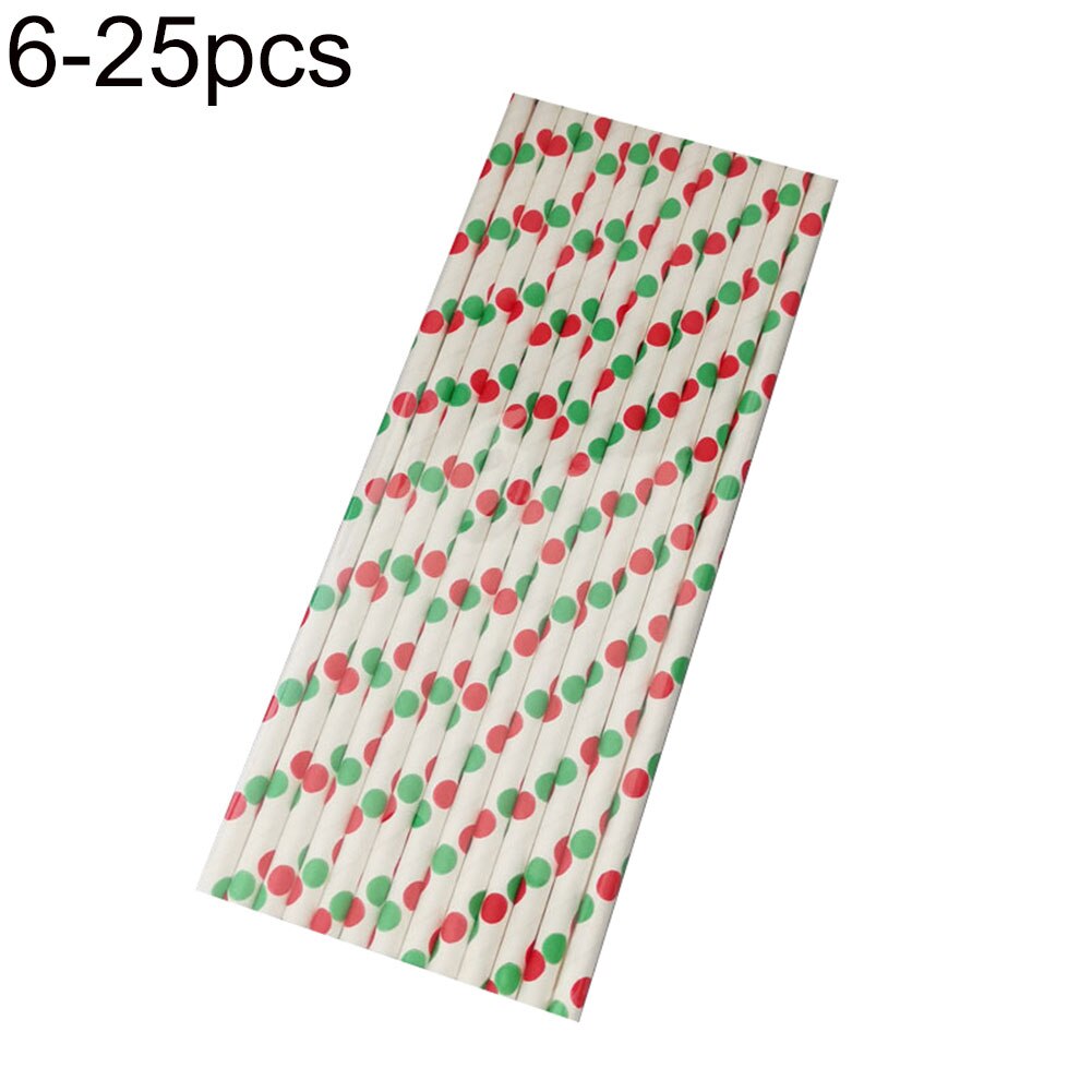 25 Stuks Kerstboom Sneeuwvlok Hoed Dot Print Wegwerp Papier Rietjes: 6