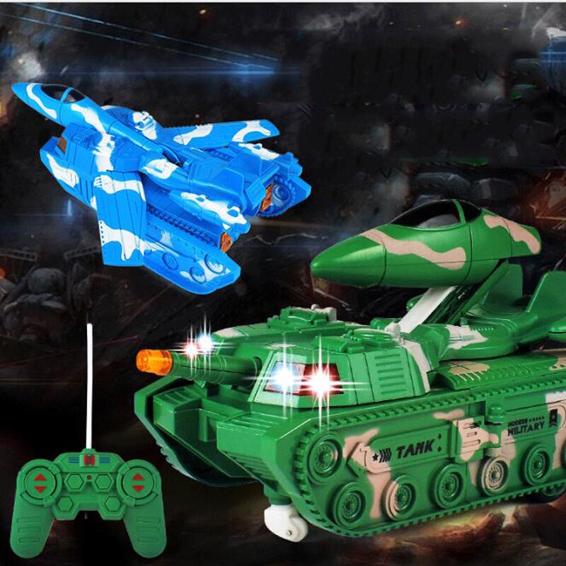 Elektrische Afstandsbediening Speelgoed Vijf-Kanaals Afstandsbediening Een Knop Vervorming Tank Vliegtuigen Met Licht Tank kinderen speelgoed