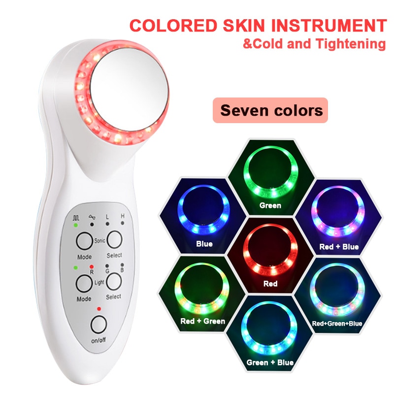 Rechargeable 7 Color LED Photon Ultrasound Face Rejuvenation Instrument Ultrasonic Sonic Facial Cleaner Lifting Device USB
