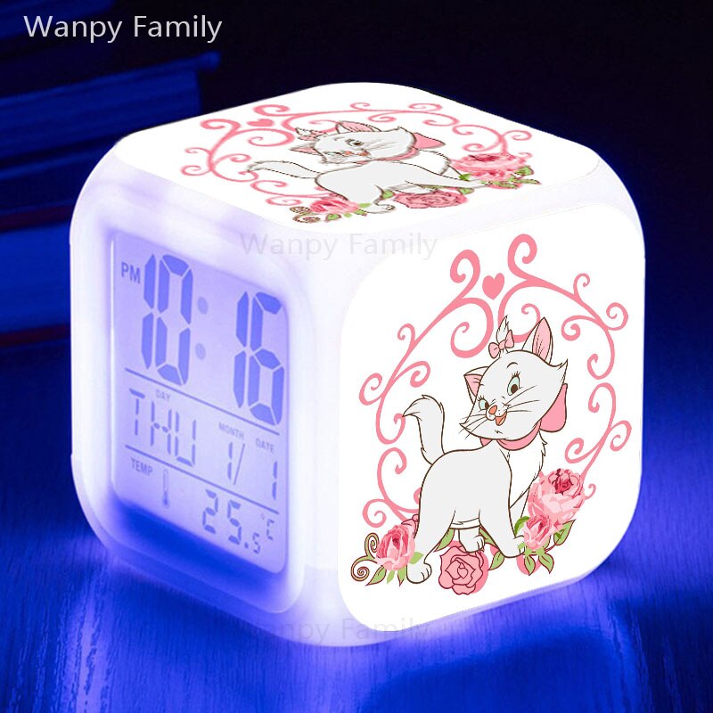 Sehr Ziemlich Marie katze Wecker LED Großen Bildschirm Display Zeit Datum Für Kinder Geburtstag Multifunktio digitale alarm uhren: LILA