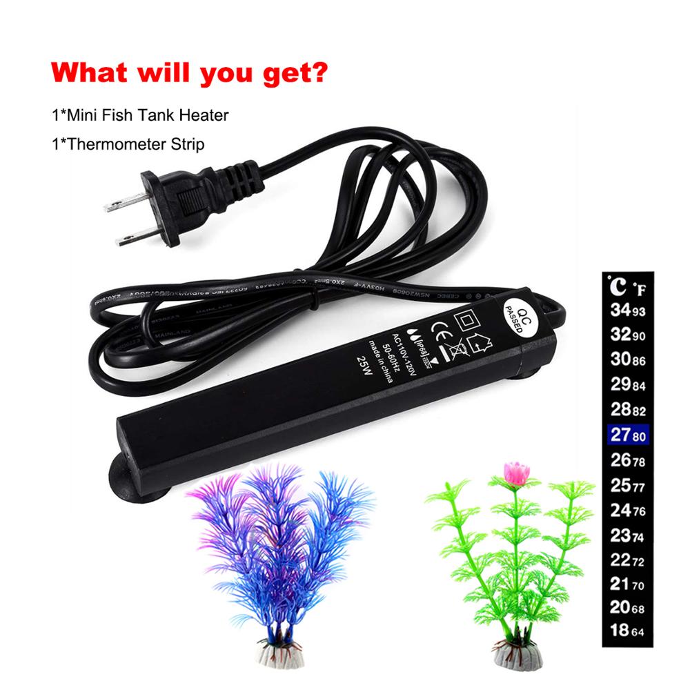25W Betta Fish Tank Heater Smart Thermostaat Kleine Aquarium Heater 2-5 Gal Water Warmer 2 Kunstplanten 1 Sticky Thermometer: Default Title