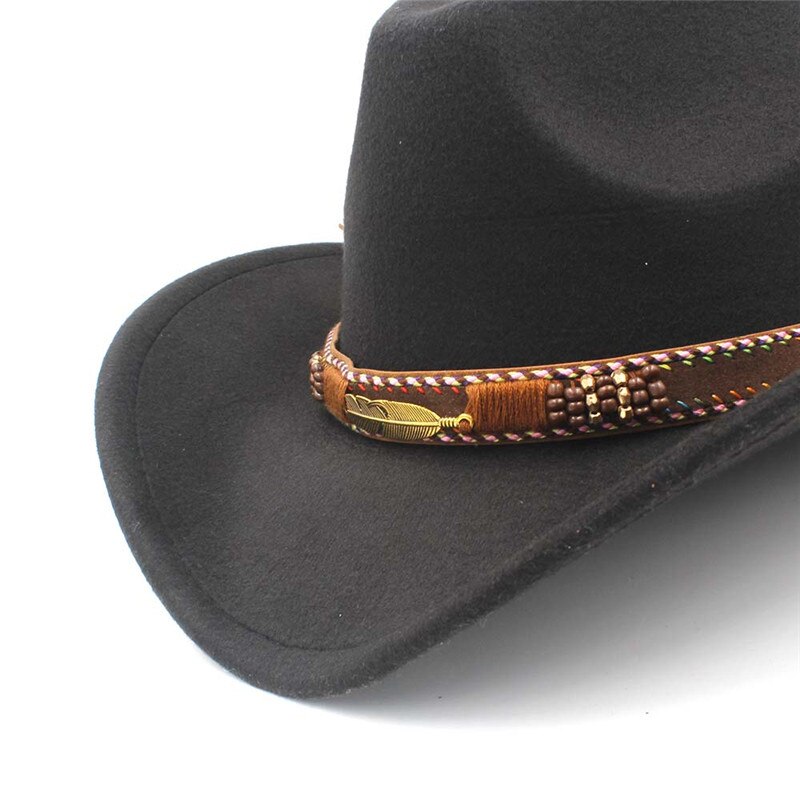 Menns ull vestlig cowboyhatt til herre dame vinter høst jazz cowgirl cloche sombrero caps med belte