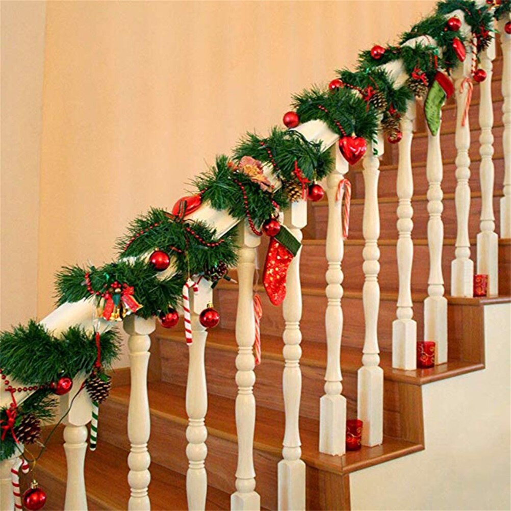 Guirnalda navideña de pino de 5,5 M, árbol de Navidad Artificial verde, guirnalda de ratán, paquete de pared de pino de Navidad para jardín, bastón de Navidad