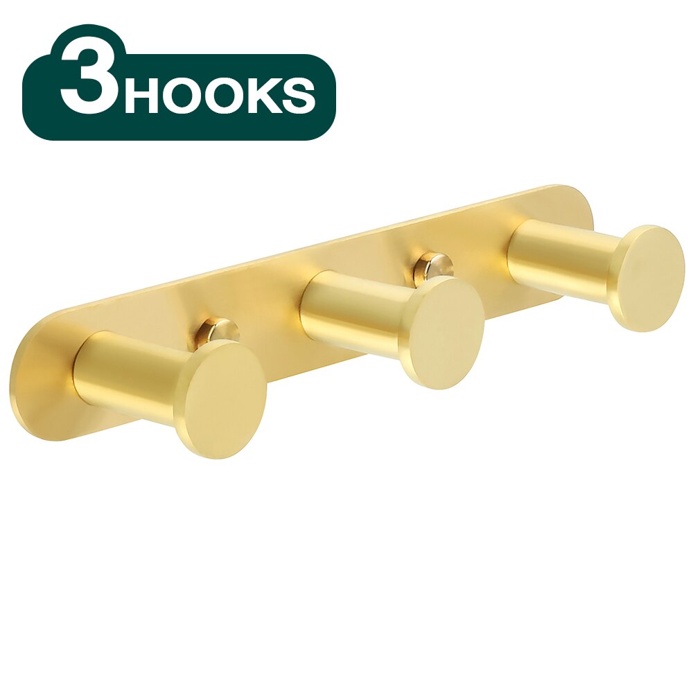 Gancho para colgar en la pared del baño, Perchero de acero inoxidable 304, accesorios de baño negros, 3-6 ganchos: Golden 3