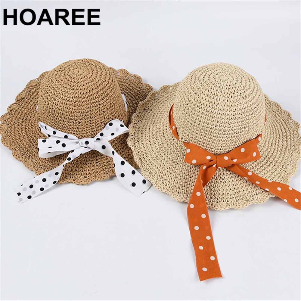 Hoaree zonnehoed voor dames zomer stro opvouwbaar brede rand stippen strik dames vintage mooi merk casual strandpet