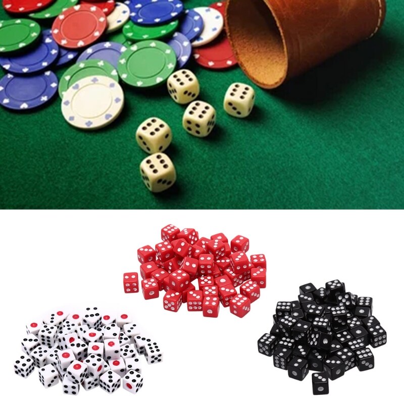 Dados de acrílico de 8mm 100 Uds. Blanco/rojo/negro para juegos estándar seis lados Decider cumpleaños fiestas juego de mesa dados