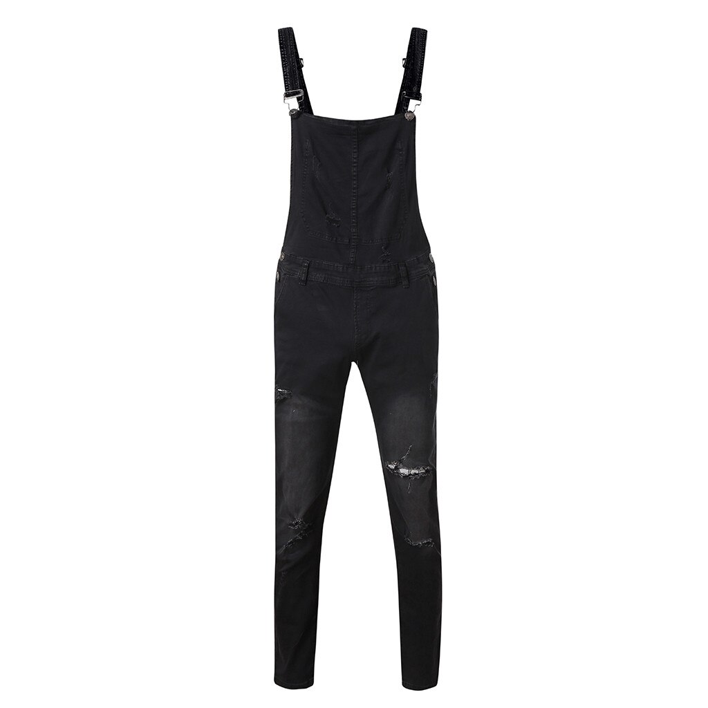 Men's British Style Denim Bib Pants Full Length Jeans Jumpsuits Hip Hop Ripped Jeans Overalls for Men Streetwear