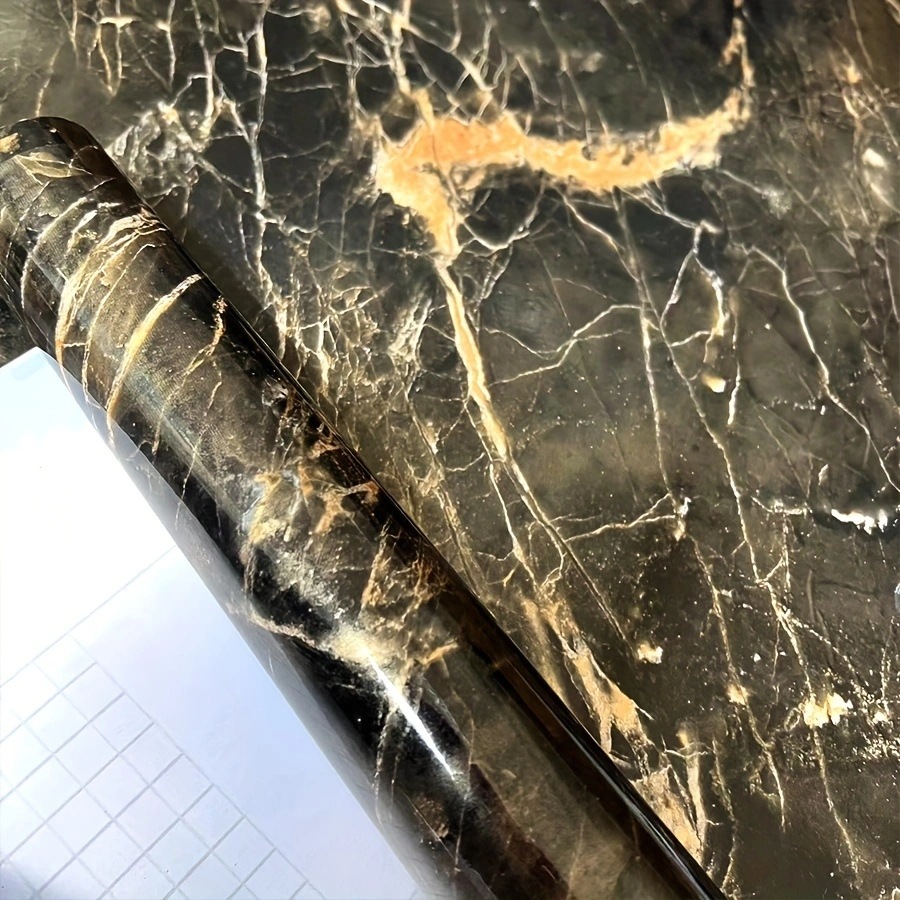 1 st svart marmormönstrad väggbakgrund väggklistermärken olje- och smutsavvisande möbelrenovering självhäftande tapet: 0.9 ㎡