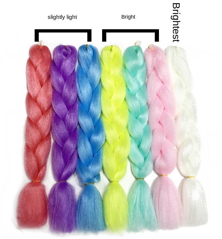 24 Inch Pigtail Luminous Fluorescent Chemical Fiber Braids Wigs