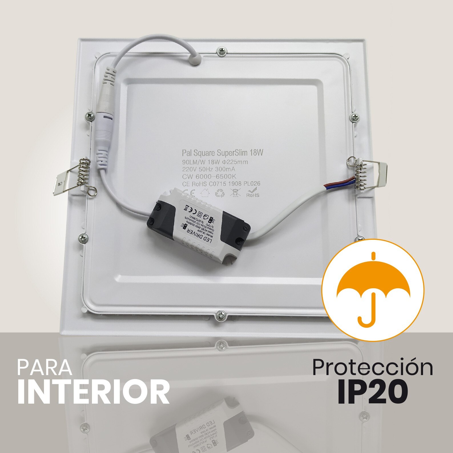 LED ATOMANT® 18W 1600LM Panel LED Cuadrado Downlight Corte 205x205mm a++ iluminación luces hogar decoración salón cocina