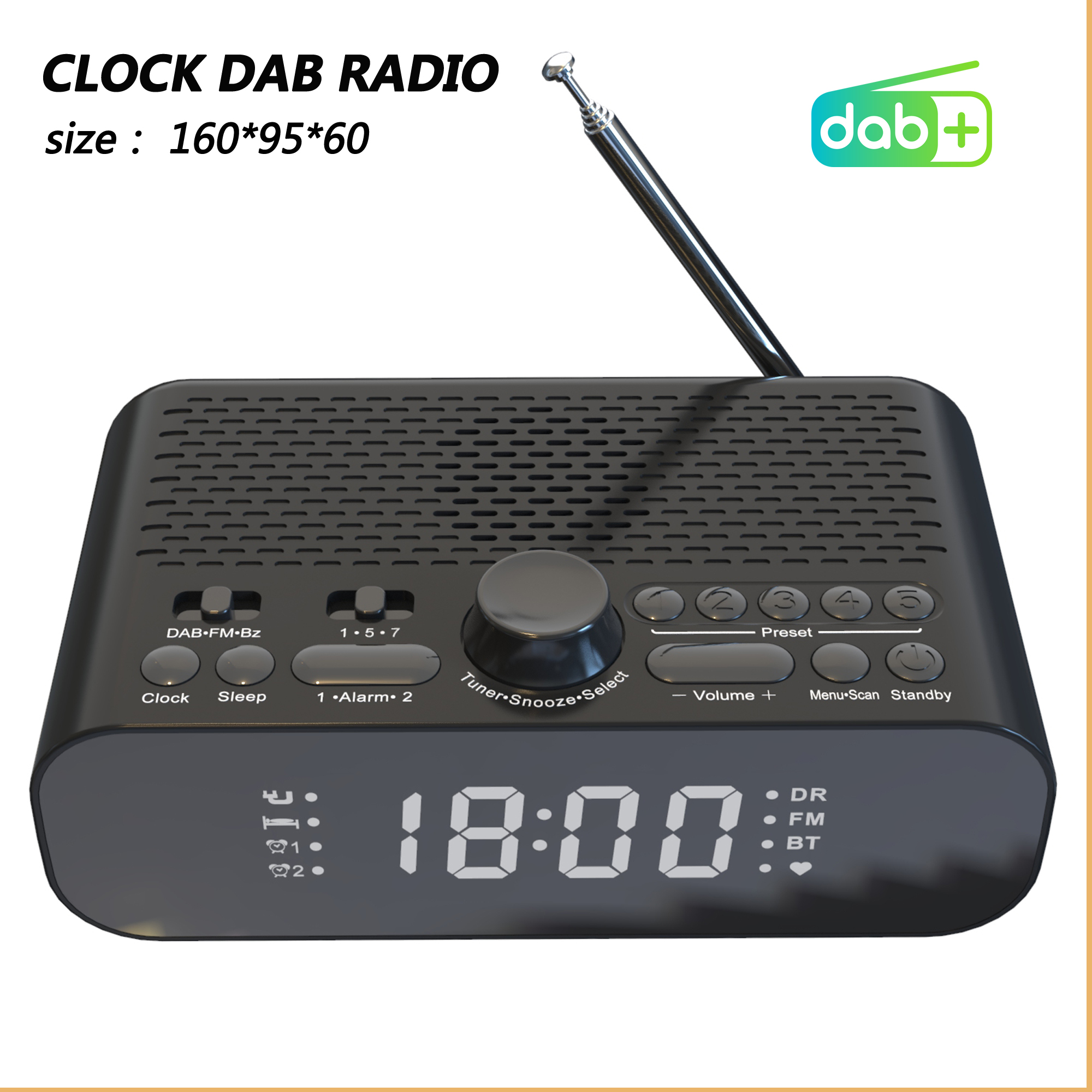 DAB FM Radio Clock Alarm Speaker Bluetooth USB charger Horizon With Bass Diaphragm High-definition LED Display