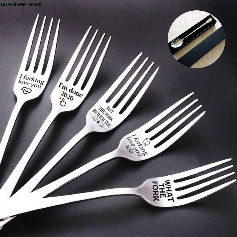 1pcs Cake Fruit Lettering-fork For Husband Wife And Family Stainless I Forking Love You Steel Kitchen Tool