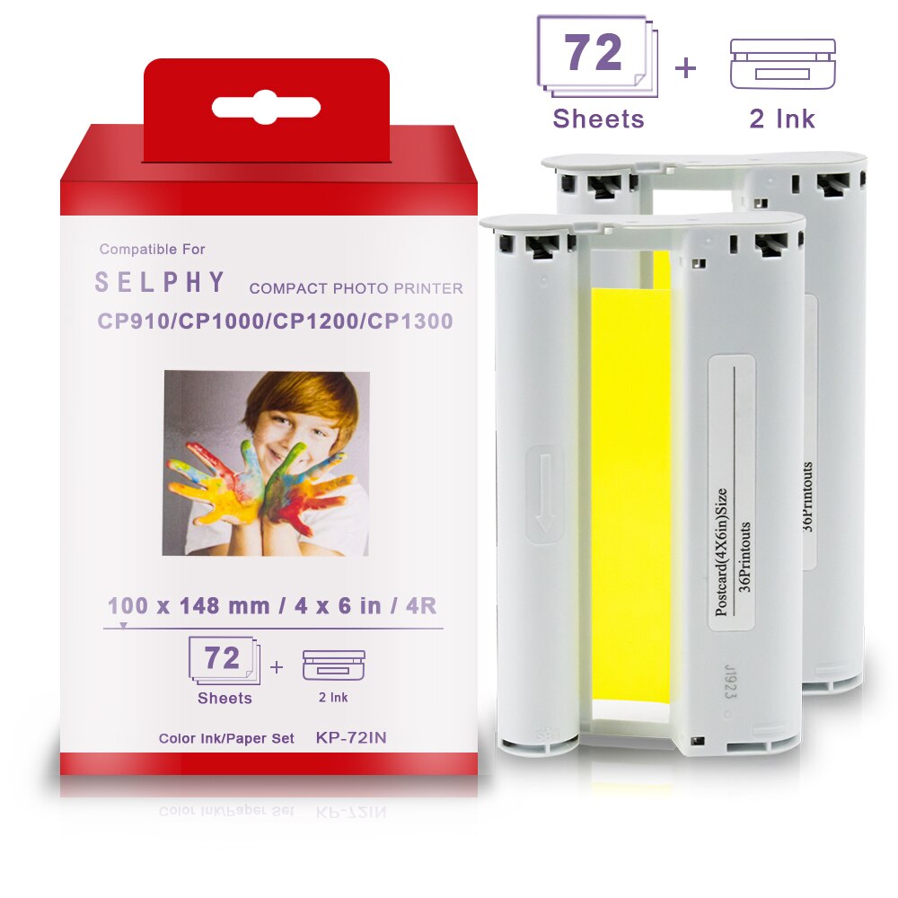 Topcolor KP108IN KP-36IN for Canon Selphy CP1300 CP1200 Printer Ink Cartridge CP900 CP910 CP1000 Ink Cassette 6 inch Photo Paper: KP-72IN