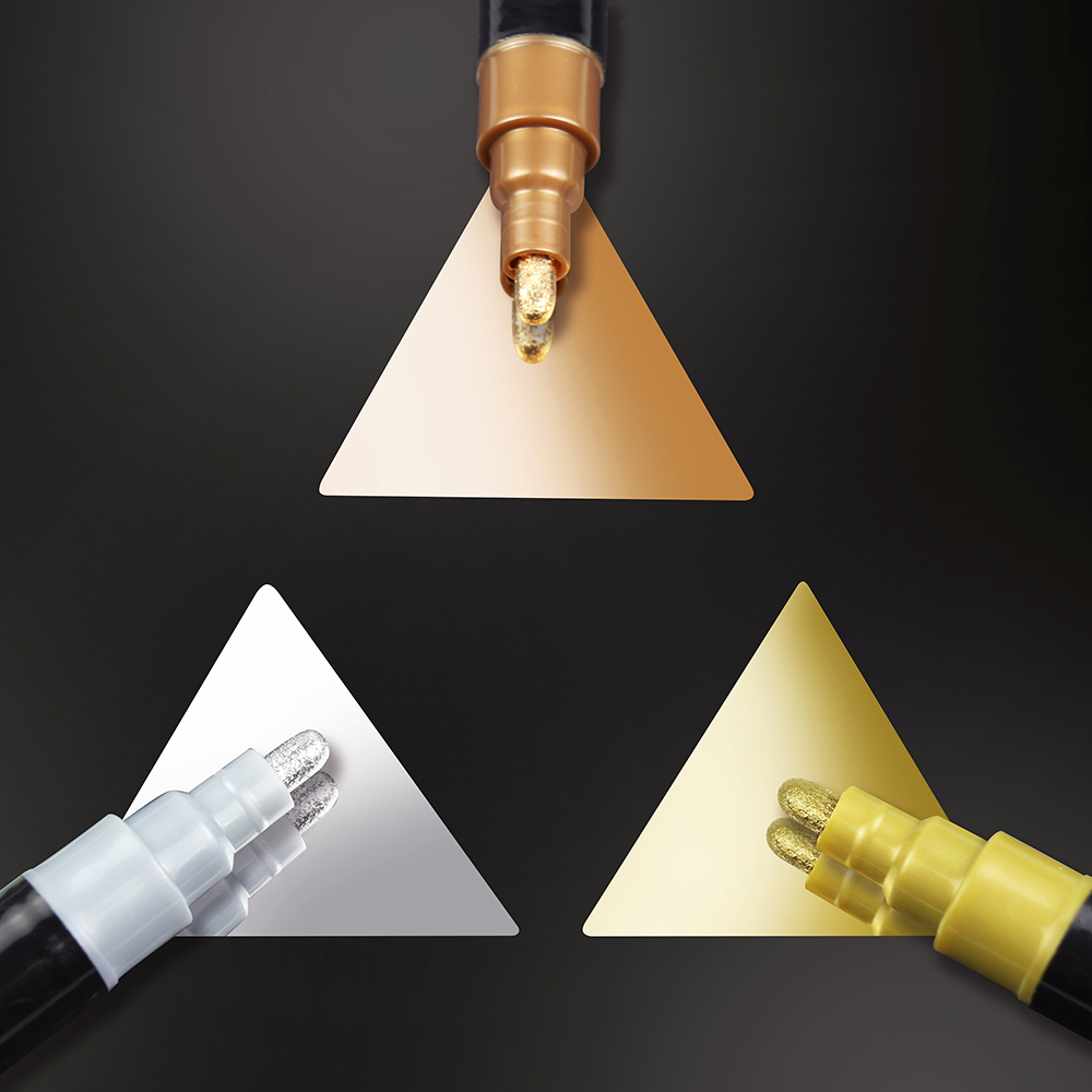 1 pennarello cromato a specchio, penna per vernice riflettente permanente in rame, oro, nastro, per pittura fai da te in vetro modello metallo
