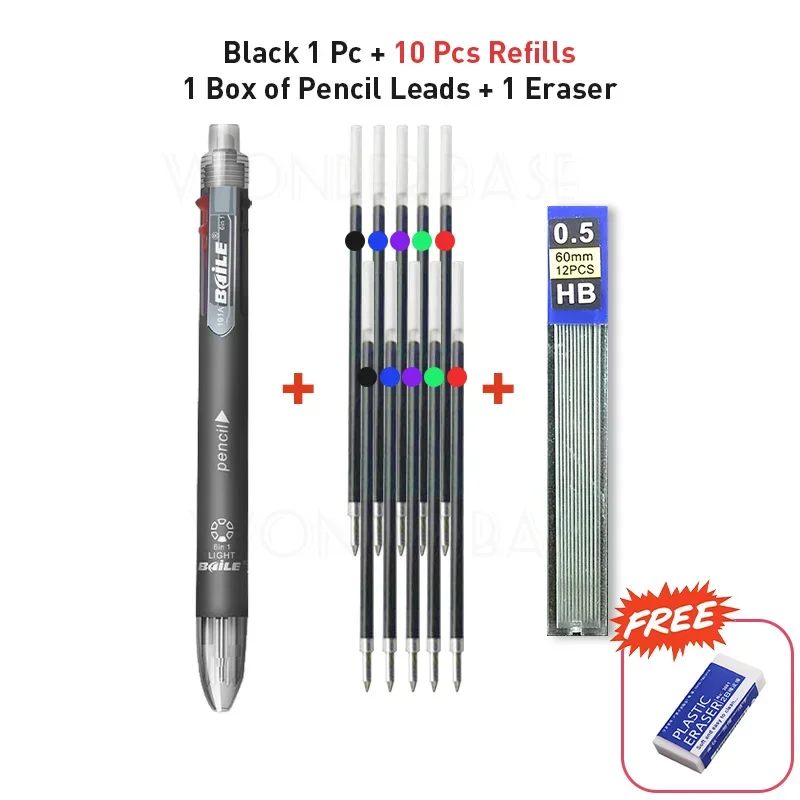 Flerfarget 6 in 1 kulepenn med påfyll stifte 5 farger rullekulepenn og 1 blyantstift multifunksjonspenn: Marineblå