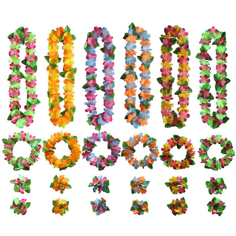 4 st/set konstgjorda maskeraddräkter hawaiiansk blomsterkransar kransar halsband fest hawaii strand roliga blommor gör-det-själv festdekoration