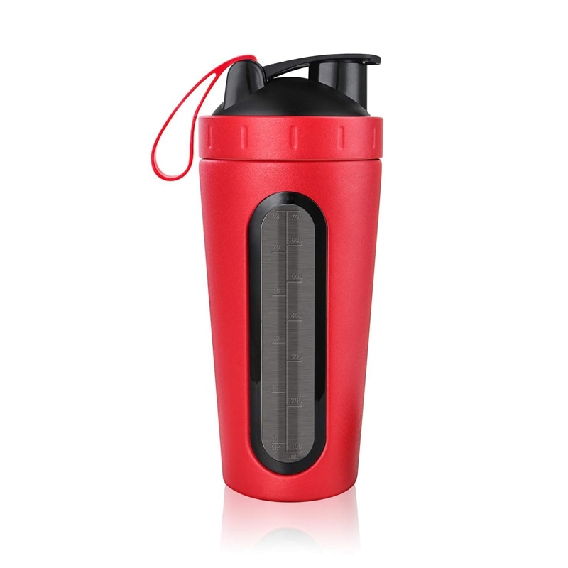 Protein Shaker Bottle, Stainless Steel Sports Water Bottle Shaker Cup, Leak Proof, BPA Free red