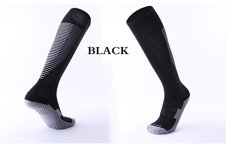 Adult Kids Sports Soccer Socks Color Stripe Long Stocking Knee High Football volleyball breathable Children Sock: black / for kids size